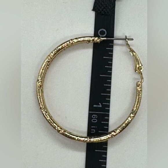 Ear Sense Gold Tone Textured Hoop Earrings 1 1/2 inch - Picture 4 of 4